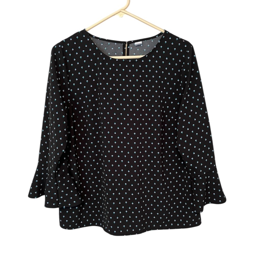 Old Navy Womens Size L Top Long Bell Sleeve Black Diamond Print Round Neck